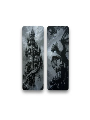 zestaw zakładek do książki 3D strażnik zamku z motywem mrocznej twierdzy i smoka w stylistyce fantasy